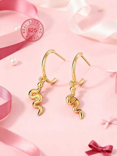 Artepollo Pendientes de plata de ley 925, pendientes de serpiente chapados en oro de 14K, hipoalergénicos, resistentes a la decoloración, ligeros, joyería de color dorado para vacaciones, empaquetados en caja de regalo