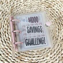 1pc Pink 1000 Savings Challenge Binder , Money Saving Binder, Savings Challenges Book With Envelopes, Envelope Savings Challenge, Mini Budget Binder With Cash Envelopes Back To School - Hồng - Xem 2