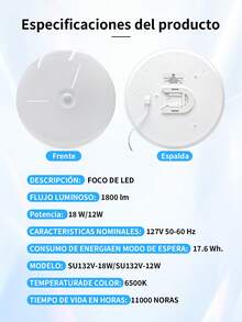 2 piezas Lámpara de techo 12 W/18W,Luz LED de techo de inducción, luces con Sensor de movimiento automático, Radar, garaje, ático, puerta, pasillo frontal, lámpara LED de habitación inteligente infrarroja humana(luz blanca de 6500 K) - 2 piezas - Ver 12