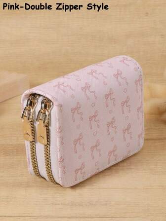 Cartera de monedas versátil con lazo rosa y patrón de amor, portacartas con doble cremallera, portacartas con cremallera sencilla, organizador de tarjetas multiusos para almacenar tarjetas de crédito, minimalista y ligero, de moda, moderno, de negocios, para aniversario, para Navidad, para el Día de San Valentín, para regalo de cumpleaños, para regalo, para amante, para mujer, para niña, para señora, para dama, útiles escolares para la escuela, dormitorio y vuelta al cole