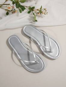 Dép xỏ ngón đế bằng kiểu cổ điển dành cho nữ, dép lê thoải mái, thời trang, đa năng, tiện dụng, phù hợp cho du lịch và đi biển, trang phục mùa xuân hè. - Bạc - Xem 4