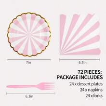 72PCS Pink Paper Plates And Napkins Party Supplies Gold Foil Edge Scalloped Striped Plates Napkins Disposable Tableware Set For Birthday Wedding Baby Shower Party Decoration Pink - Hồng - Xem 3