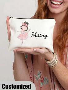 Borsetta cosmetica personalizzata con nome di ballerina - Organizer per trucco personalizzato con cerniera, pochette leggera in poliestere per viaggi e regali di matrimonio