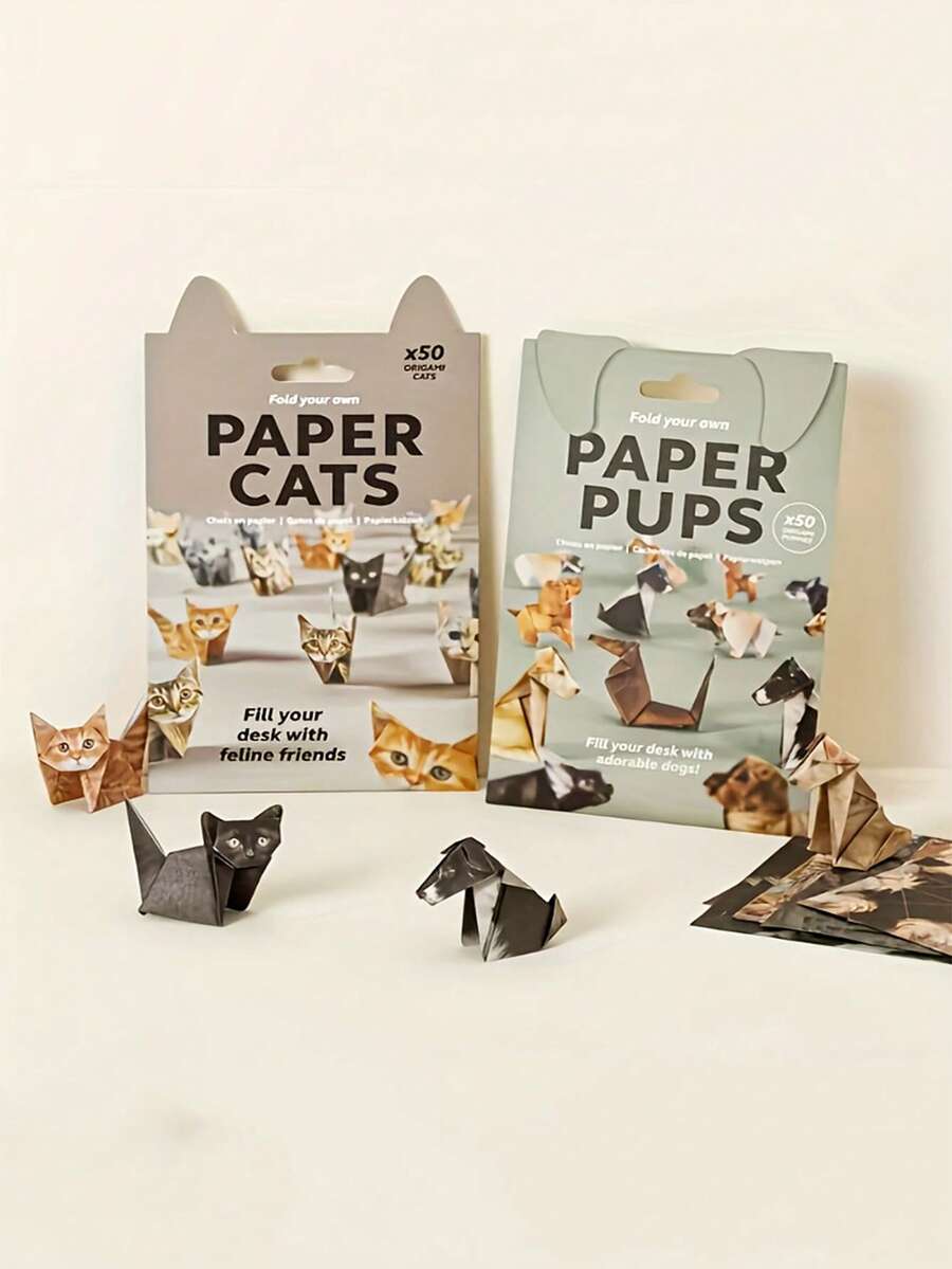 50 piezas Juego de Gatos de Papel 3D - Un lindo conjunto de manualidades de origami de gatitos, arte y artesanía con modelos de origami geométrico 3D que incluyen perros y dinosaurios de papel, juegos manuales mini para adolescentes y adultos, juegos familiares, decoración del hogar y oficina, materiales de manualidades para adultos, regalos del Día de San Valentín, regalos navideños, regalos de regreso a clases - Multicolor - Ver 1