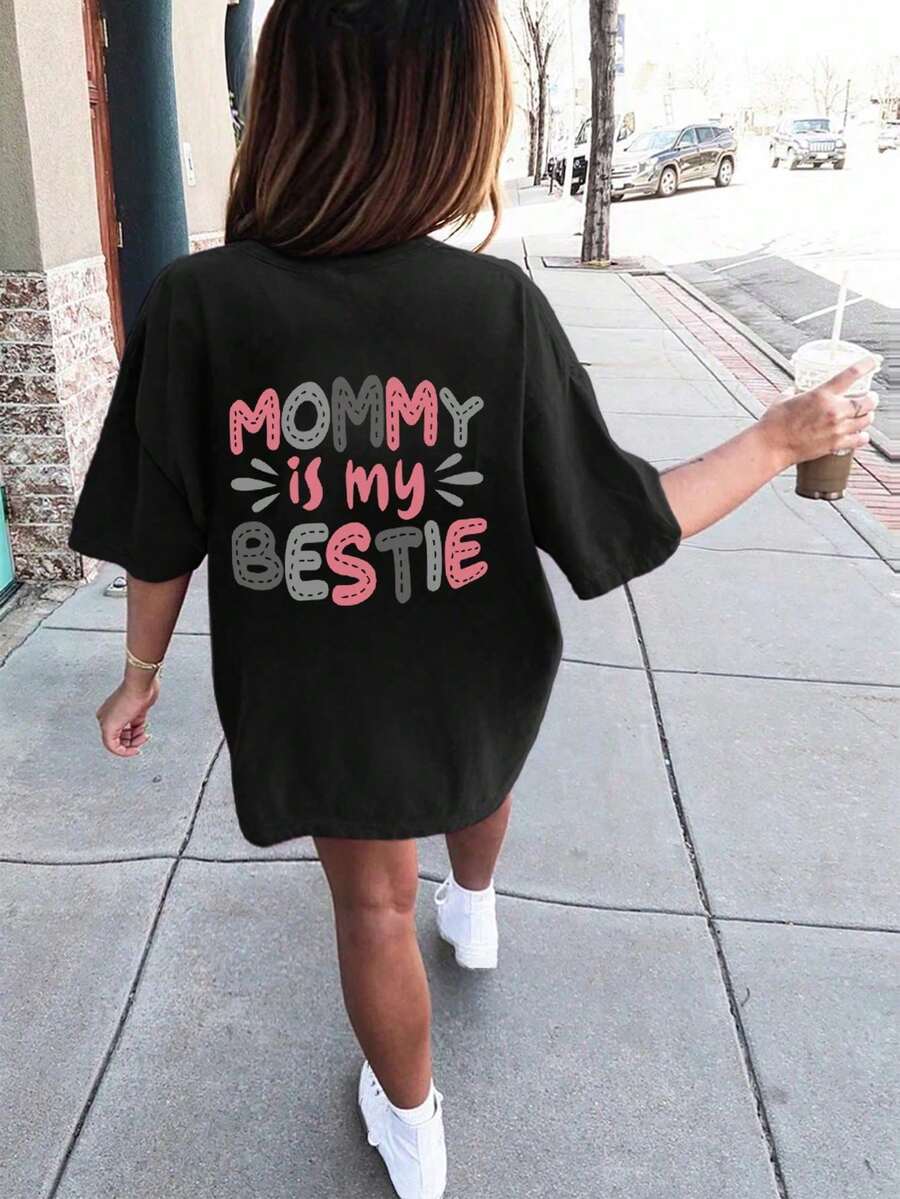 Tween Girls' Casual Funny Print Crew Neck Short Sleeve T-Shirt, Summer Tops - Black - View 1