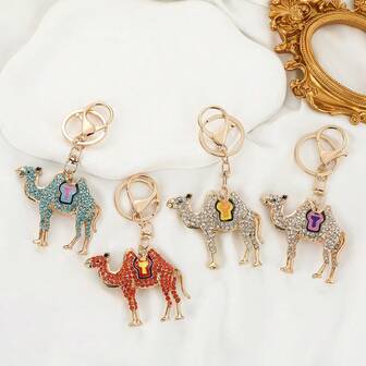 骆驼造型水钻装饰合金钥匙扣，创意卡通动物汽车钥匙链吊坠，锌合金饰品礼品，动物主题派对配饰，秋季