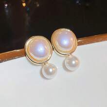 1 Pair Of New Faux Pearl Mermaid Tears Hemispherical Earrings, A Must-Have For Ladies - Gold - View 6