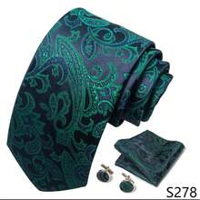 Set cravatta jacquard floreale da uomo, cravatta in seta liscia verde navy, con pochette e gemelli coordinati, set cravatta formale per matrimoni e affari, adatto per sposo, testimoni, ufficio e occasioni speciali, set cravatta con motivo floreale elegante, un regalo ideale per uomini che apprezzano accessori formali raffinati e abbigliamento da matrimonio/evento alla moda. - Multicolore - Visualizzare 9