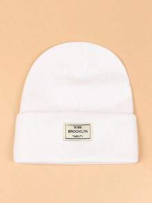 1pc Label Decor Beanie Hat Casual Winter Fall - White - View 5