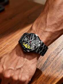 1件男士黑色时尚创意轮式卡尺石英表，适合学生和运动人士 - 查看 4