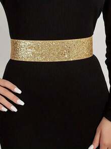 Elegant Sequin Waist Belt, Fashionable Solid Color Stretch Waist Belt, Classic Dress/Jacket Waistband For Women Summer, School Fall, Autumn,Christmas Decorations Christmas Gifts - 經典的 - 查看 6