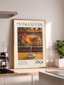 1 pieza Impresión artística de receta de cóctel Manhattan vintage para carrito de bar, impresión de receta de cóctel Old Fashioned, arte de pared de carrito de bar vintage, decoración de dormitorio, decoración de sala de estar, decoración de cocina, decoración de dormitorio, regalo ideal para amigos, arte de pared, decoración de pared, decoración del hogar, decoración de habitación, arte de pared en lienzo, carteles, arte de pared con marco, marco opcional - Multicolor - Ver 4