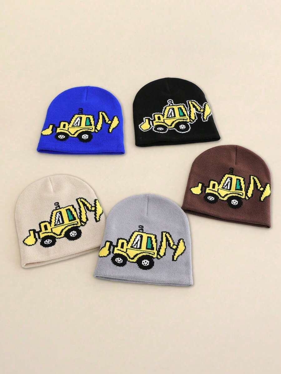 1pc Cartoon Excavator Knit Beanie Hat, Warm Ski Cap For Toddlers Boys Girls, Y2K Style Outdoor Winter Knit Hat, Versatile Casual Cold Weather Warm Hat, Suitable For Costume & Daily Wear - Knitted Hat - View 1