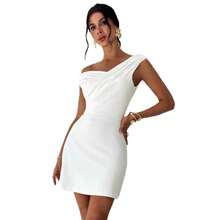 2025 Autumn And Winter New Irregular Cross-Neck Splicing Sleeveless Double-Layer Slim-Fit Dress - White - View 6