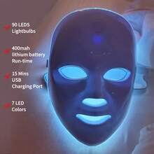 Aedwdpe LED Face Mask 7-Color Light Therapy Device, USB Rechargeable, Suitable For Facial Use - Facial Skincare Tool - 白色 - 查看 3
