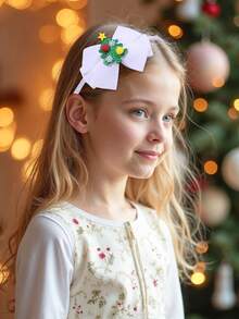 1pc White Fabric Bow Headband, Christmas Tree Decor Headpiece, Fashion Hair Accessory, Suitable For Girls & Kids Party Gift
