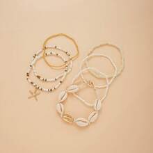 Set de pulseras estilo bohemio, pulseras tejidas con cuentas y conchas falsas de estilo veraniego, accesorios para uso diario y vacaciones