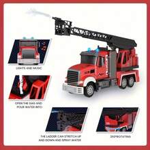2.4G 11通道无线遥控消防车，带云梯，户外玩具车，带LED灯和喷水功能，可充电电池，逼真消防车造型，男孩梦想玩具，圣诞节/生日礼物