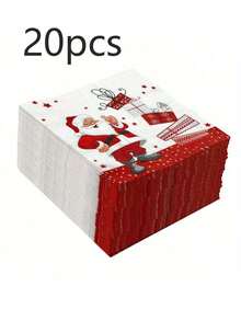 20/40/60 szt., 13*13 cali, zabawne świąteczne serwetki koktajlowe z Mikołajem, 2-warstwowe, czerwone serwetki w stylu vintage z Mikołajem i prezentem lub dekoracja stołu na przyjęcie świąteczne, jednorazowe ręczniki do rąk z motywem Wesołych Świąt na świąteczne przyjęcia