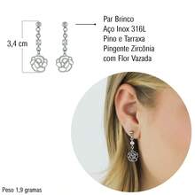 Rose Flower Necklace And Earring Set With Cubic Zirconia - Women's Stainless Steel - Bạc - Xem 3