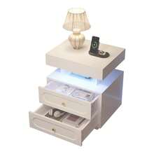 Bedside Table/Nightstand With LED Lighting, Night Chest With 2 Drawers, 1 Open Storage Compartment, White, W50/D40/H60 Cm - White - View 4