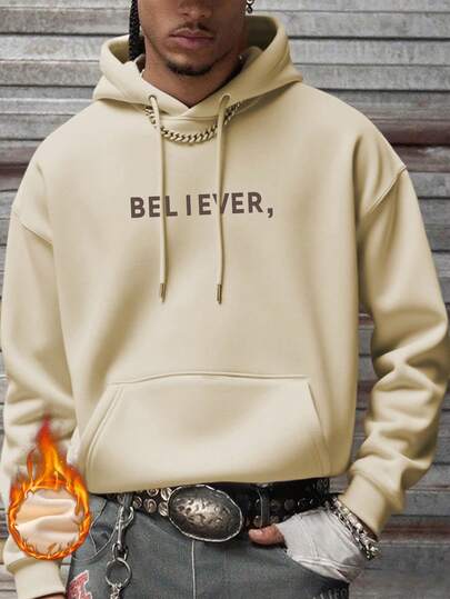  Zrgoth 男士标语印花抓绒连帽衫，秋冬街头风