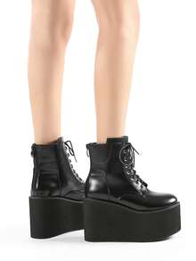 Gdgydh Big Size 43 Platform High Heels Cosplay Fashionable Autumn Ankle Boots Platform Women Wedges Heels Model Catwalk Shoes - Black - View 4