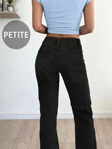Y2K Style High Waist Button Slim Fit Washed Skinny Jeans With Pockets, Suitable For Back To School, Commuting And Casual Wear - Black - View 3