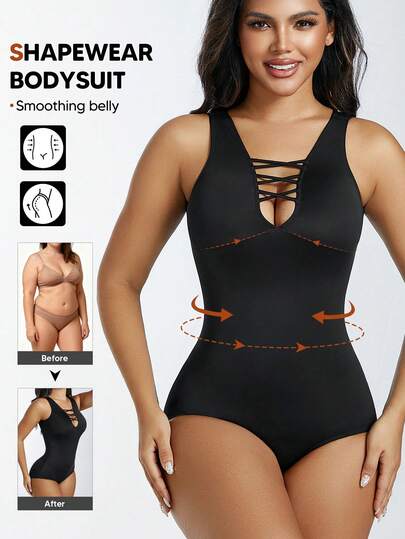 Women's One-Piece Tummy Control Shapewear Bodysuit Seamless Slimming Thong Body Shaper