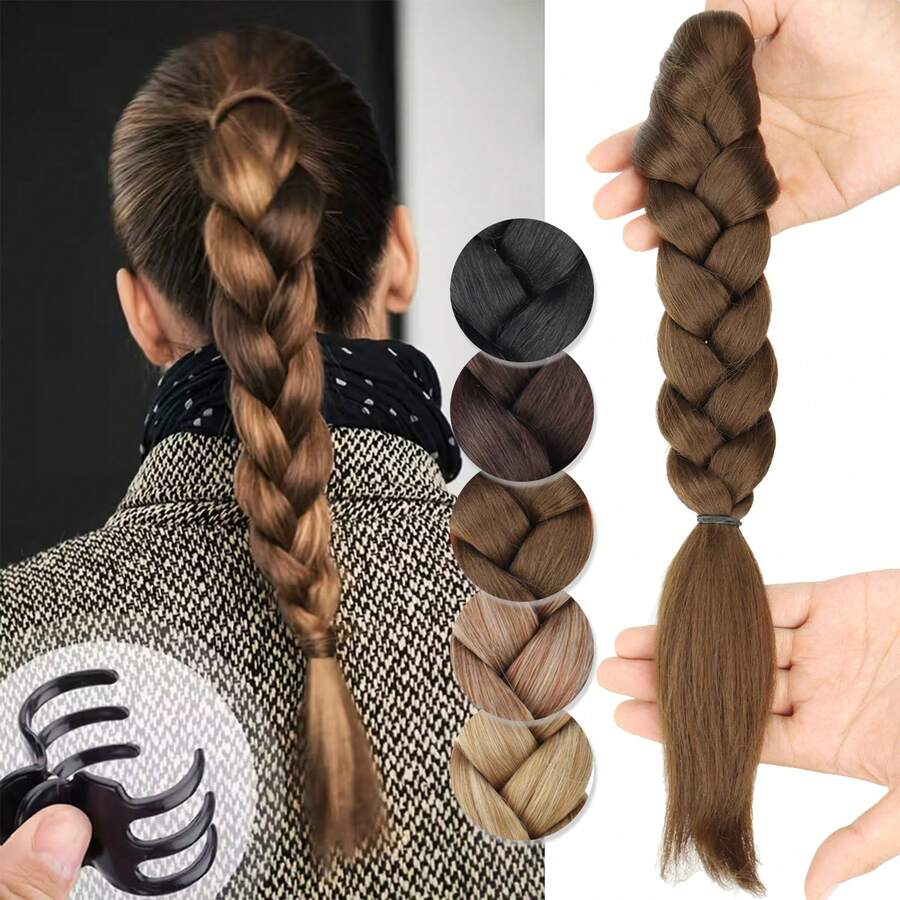 Synthetic Grap Claw Clip On Braided Ponytail Hair Extensions 18Inch Braids Pony Fake Hairpiece For Women Daily Use - Multicolor - View 1