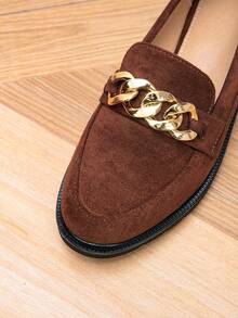 女士乐福鞋，圆头链条平底鞋，户外复古女士平底鞋，复古平底鞋，女士休闲鞋 - 銅色 - 查看 8