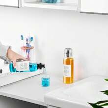 Glass Mouthwash Dispenser Bathroom, 10 OZ Mouth Wash Container Bottle With Lid Cup, Countertop Small Clear Refillable Mouthwash Dispensers Decanter, Set Of 2 (White) - 1P Black - 查看 5