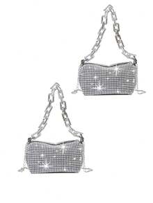 Lightweight,Business Casual Rhinestone Decor Bucket Bag Mini Drawstring Design, Clear Bag Faux Pearl Bag Evening Bag,Dinner Bag Glamorous,Elegant,Exquisite,Quiet Luxury Rhinestone For Party Girl,Woman,Bride Perfect For Party,Dinner/Banquetchristmas Party Dress - Silver - View 11