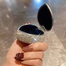 奢华首饰盒，迷你水钻便携式金属花朵首饰收纳盒，送给女朋友的生日礼物