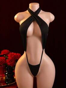 Neckline Lingerie Hollow Adult Underwear FabricFishnet Body Suit Panties, Mesh Tights, One Size High Elastic,Open Leg Lift Butt Babydoll, Slimming Dress,, Lingerie, Swimwear, Beach Wear - màu đen - Xem 1