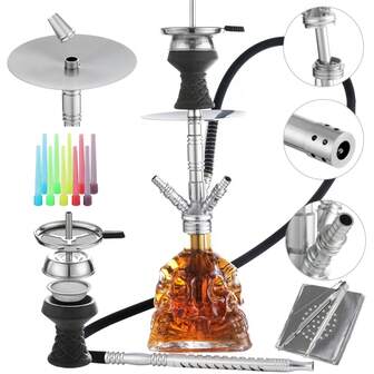 3-In-1 Skull Design Glass Hookah Set With Silicone Hose, Bowl, Tongs, Mouthpiece, Compact Aluminum Hookah Pipe, Portable Skull Glass Vase Hookah Kit