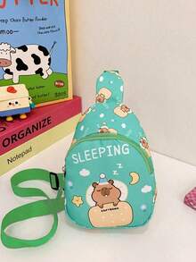 Borsa a tracolla per bambini con simpatica stampa a capibara, borsa da sport leggera e casual da indossare in vita o a tracolla, borsa marsupio da viaggio all'aperto con cinturino regolabile, borsa a tracolla per il cellulare e le monete per uso quotidiano - Castano - Visualizzare 11