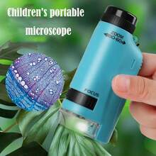 Microscopio portátil, Microscopio científico pequeño, Microscopio de Bolsillo de Mano, Microscopio para niños con Aumento 60X-180X, con 12 muestras microscópicas (Azul) - Azul - Ver 2