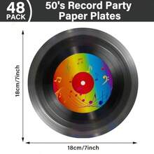 48PCS Records Paper Plates 7in Records Theme Party Decorations Vinyl Record Disposable Plates For Retro 1950's Party Tableware For 48 Guests Back To 50's Music Birthday Party Supplies - 黑色 - 查看 3