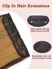 超长直发假发片 80厘米 5夹式接发 耐热合成纤维 黑色 金色 棕色 自然款假发片 女士日常佩戴 1片 - 彩色 - 查看 5