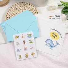 10 Set Baby-Themed Thank You Card,Fun Short Phrase Greeting Cards Humorous Cartoon Animal Cards 10 Thank You Cards + 10 Blue Envelopes + 1 Sealing Sticker Perfect For Dad, Mom, Brothers, Sisters, Or Anyone You Love Gift Season Watercolor Inspirational Cards Office Supplies - Multicolor - View 6