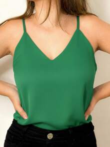 Women's Tank Top With Adjustable Straps, Basic Crepe Blouse With Thin Straps - Green Flag - View 3