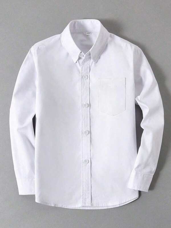 Boys Shirts Long Sleeve Shirts Wedding Uniform Party Shirts With Pocket White Size 3-10Y