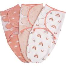 3-Pack Moon Stars Organic Cotton Muslin Swaddle, Soft Breathable Receiving Blanket For 0-3 Months Newborn Infants, Swaddle Blanket, Easy Change Swaddle Wrap, Baby Sleeping Bag, Wearable Blanket, Infant Sleeping Bag, Baby Swaddle - 珊瑚橙 - 查看 1