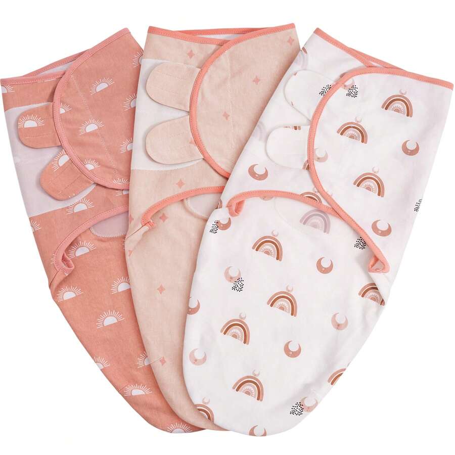 3-Pack Moon Stars Organic Cotton Muslin Swaddle, Soft Breathable Receiving Blanket For 0-3 Months Newborn Infants, Swaddle Blanket, Easy Change Swaddle Wrap, Baby Sleeping Bag, Wearable Blanket, Infant Sleeping Bag, Baby Swaddle - 珊瑚橙 - 查看 1