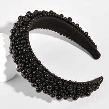 1pcs New European And American Thick Bottom Sponge Large And Small Pearl Headband Wide Headband Handmade Baroque Hair Accessory - màu đen - Xem 11