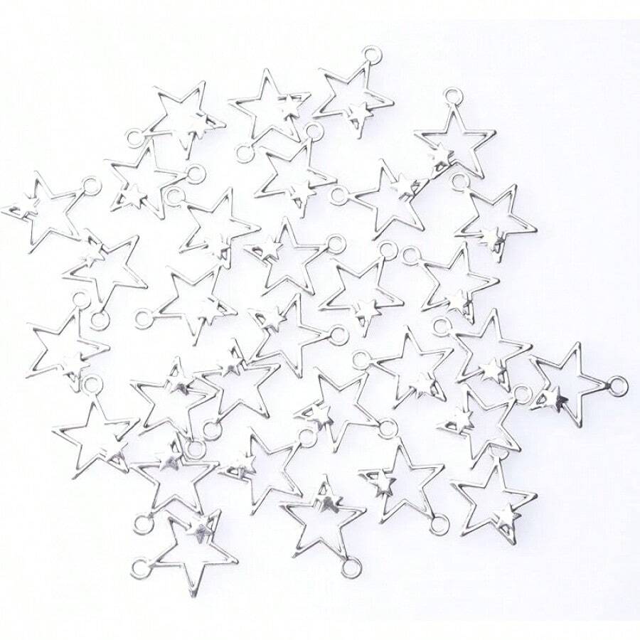 30 Pcs Double Stars Charms Metal Gold 1 X 0.87 Inch Large Pendants Connectors Kits Accessories Jewelry Making Kit Earring Keychain Crafting Project Finding Supplies - Silver - View 1