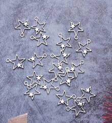 30 Pcs Double Stars Charms Metal Gold 1 X 0.87 Inch Large Pendants Connectors Kits Accessories Jewelry Making Kit Earring Keychain Crafting Project Finding Supplies - Silver - View 5