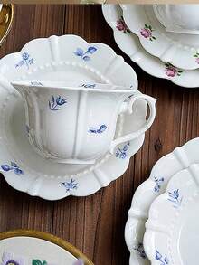 陶瓷杯 咖啡杯 水杯 马克杯 茶杯 儿童杯 简约北欧风 带把手 可定制雕刻 - 杯碟 珠點花瓣 陶瓷 - 查看 1