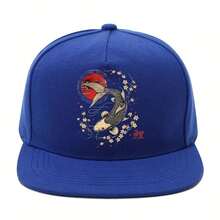1pc Koi And Cherry Blossom Japanese Pattern Print Hip Hop Hat, Y2K Street Fashion Outdoor Sports Baseball Cap Flat Brim Hat Reversible Hat, Adjustable Unisex Hat - Màu xanh lam - Xem 8